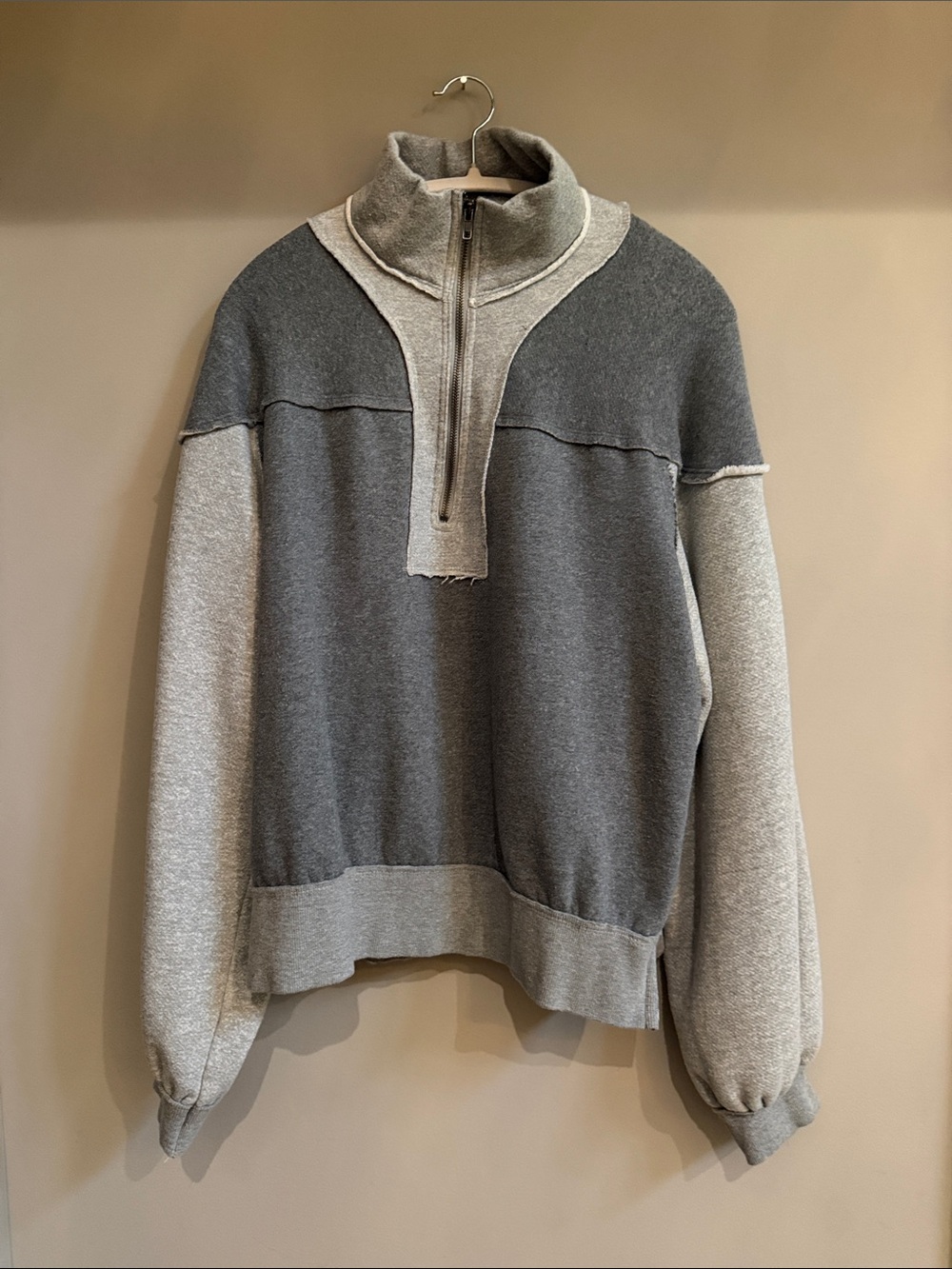 Free People Two-Tone Gray Quarter-Zip Sweater - Picture 4 of 6